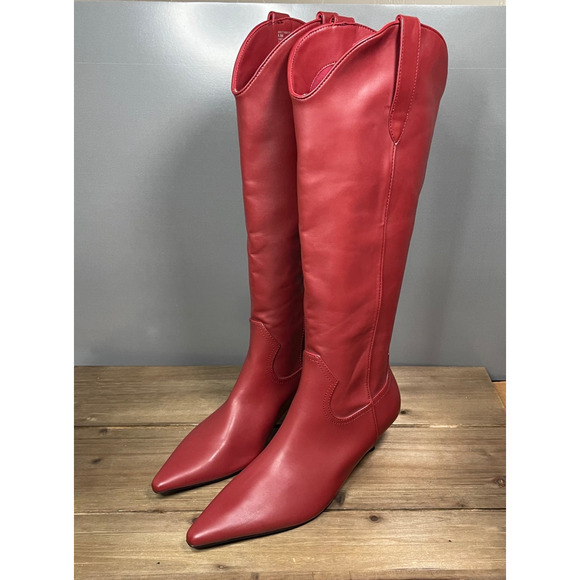Steven New York Women's Britt Knee High Western Boots Size 8.5 Red Faux Leather - Picture 5 of 16